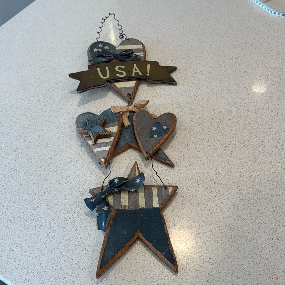 Patriotic Hanging USA Decor wood American blue theme stars